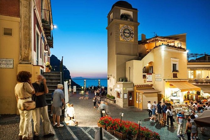 Day to Night Capri Boat Tour with Swim, Snorkel & Aperitif - Piazetta di Capri: 3 to 5 Hours to Explore at Night
